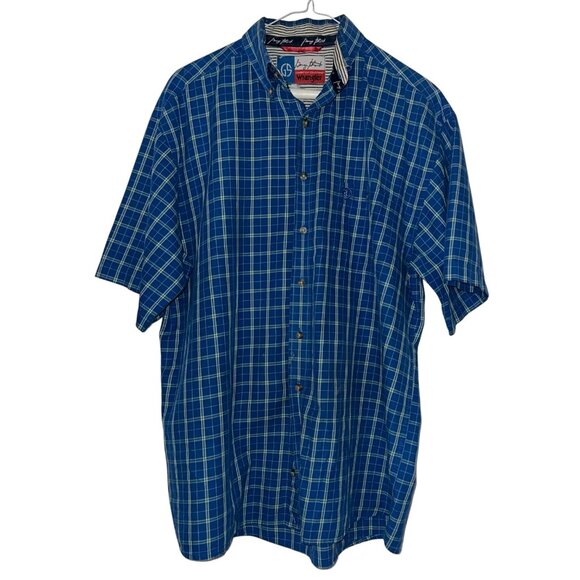 George strait wrangler plaid short sleeve shirt blue white L - Picture 1 of 3